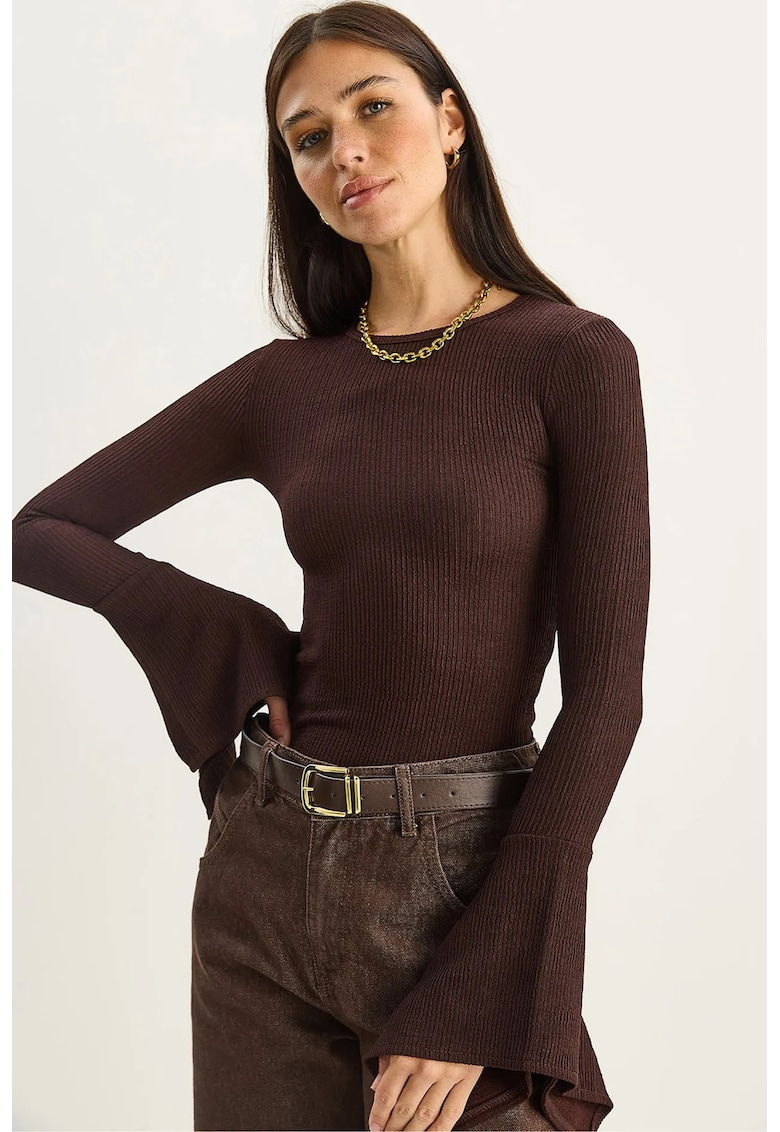 Bluza dama - Lucci Slim Fit - maneca lunga - maro mocha inchis - jerseu - S INTL -