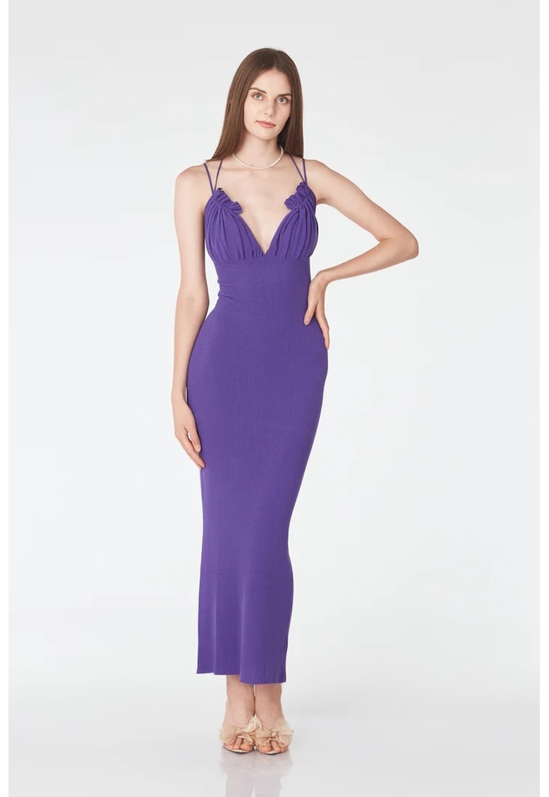 Rochie maxi cu croiala cambrata si decolteu in V - Ametist