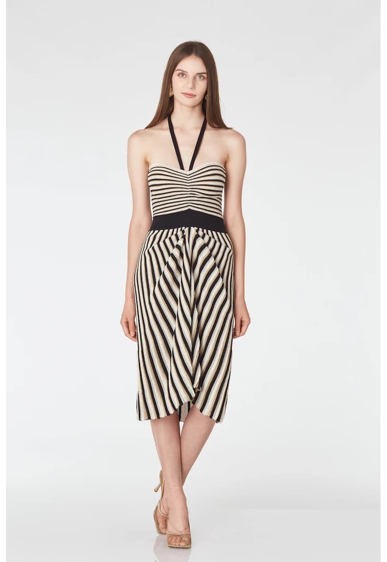 Rochie cu decolteu halter si dungi - Negru/Alb murdar