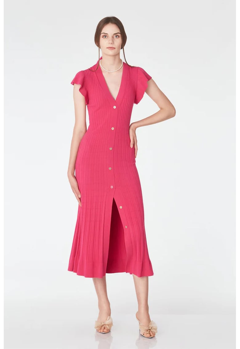 Rochie cu maneca scurte cu volane si nasturi - Ametist