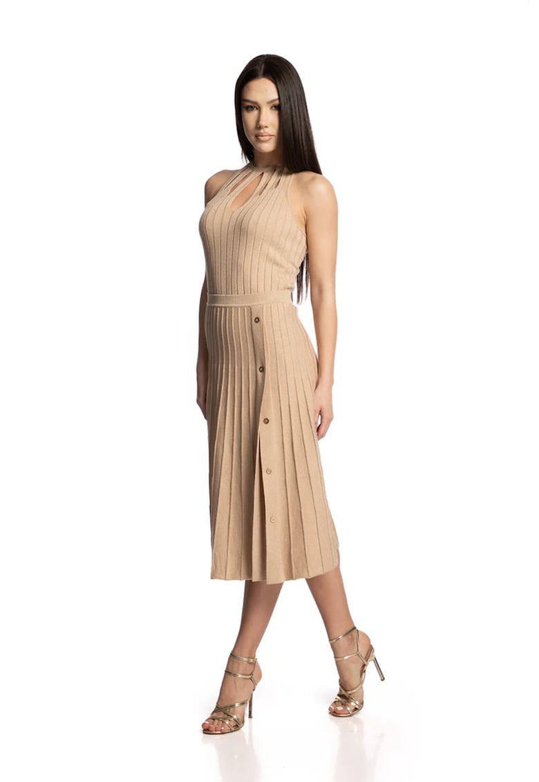 Top din amestec de lana cu decolteu halter - Maro nisip