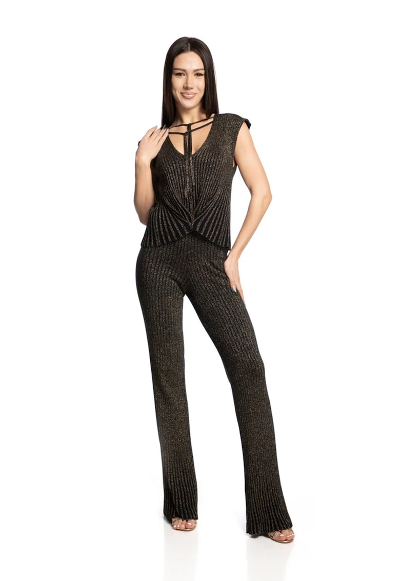 Top asimetric cu aspect stralucitor - Maro inchis