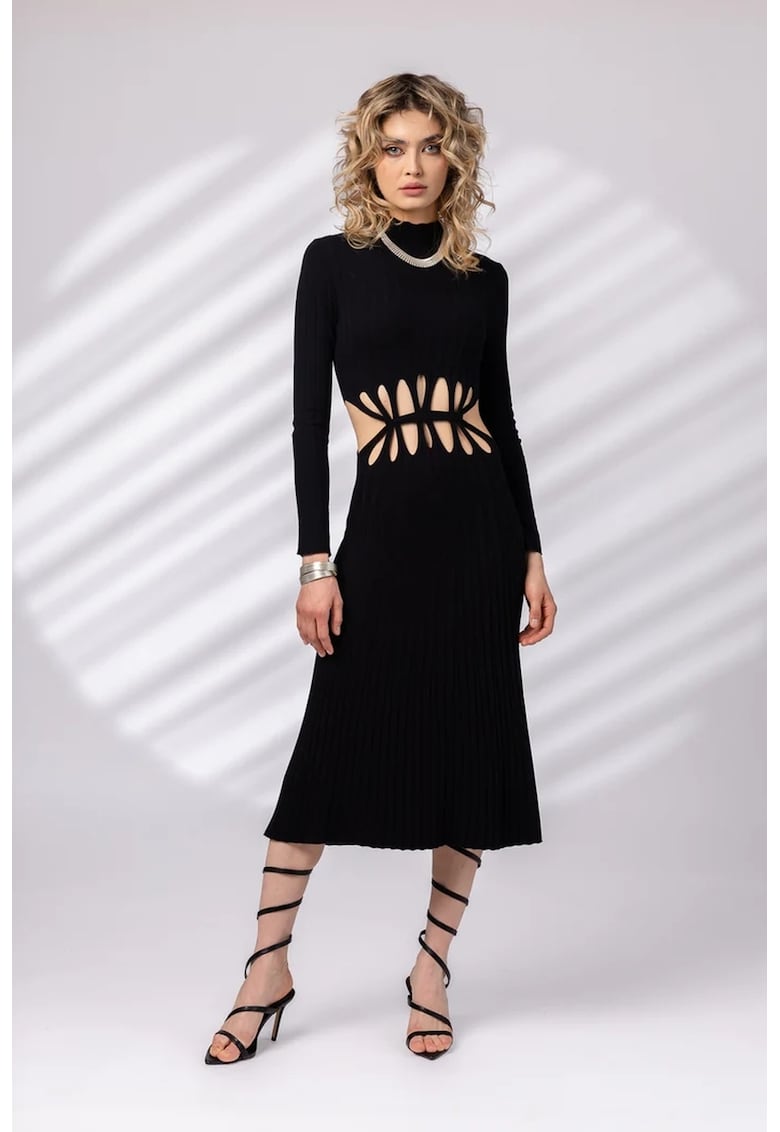 Rochie striata din tricot cu decupaje - Negru