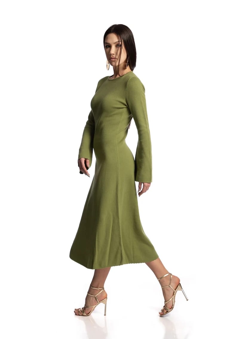 Rochie midi cu maneci clopot - Verde feriga
