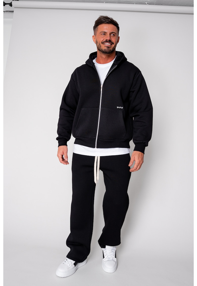 Set Winter hanorac cu fermoar si pantalon drept Black 19408