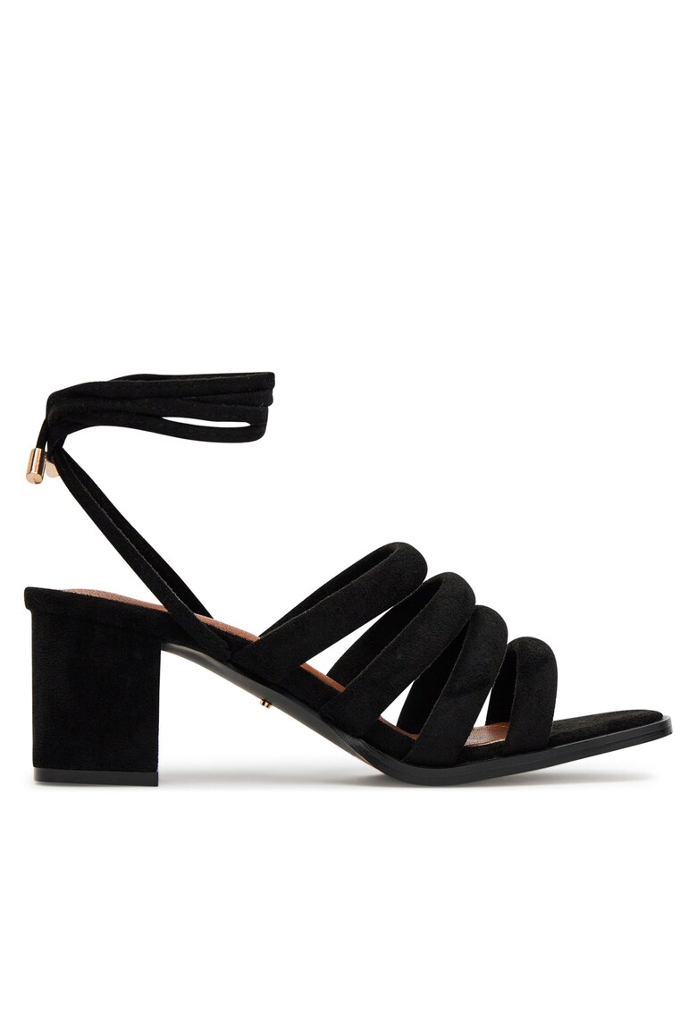 Sandale cu toc dama negru - tesatura