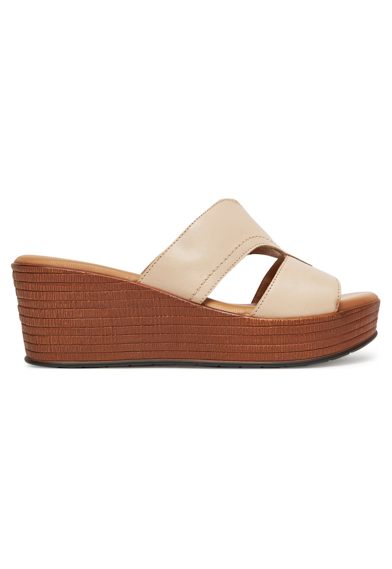 Papuci dama - piele naturala - bej - platforma - varf deschis