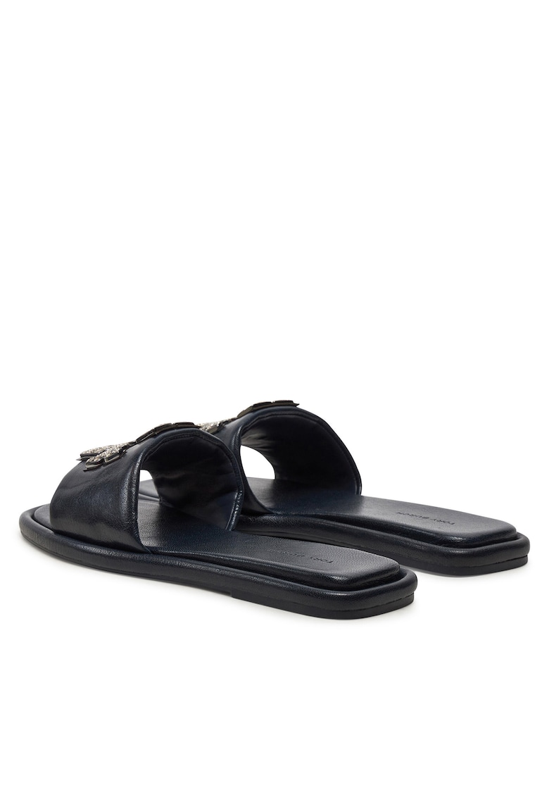 Slapi dama - Double T Deco Sport - piele naturala - negru -
