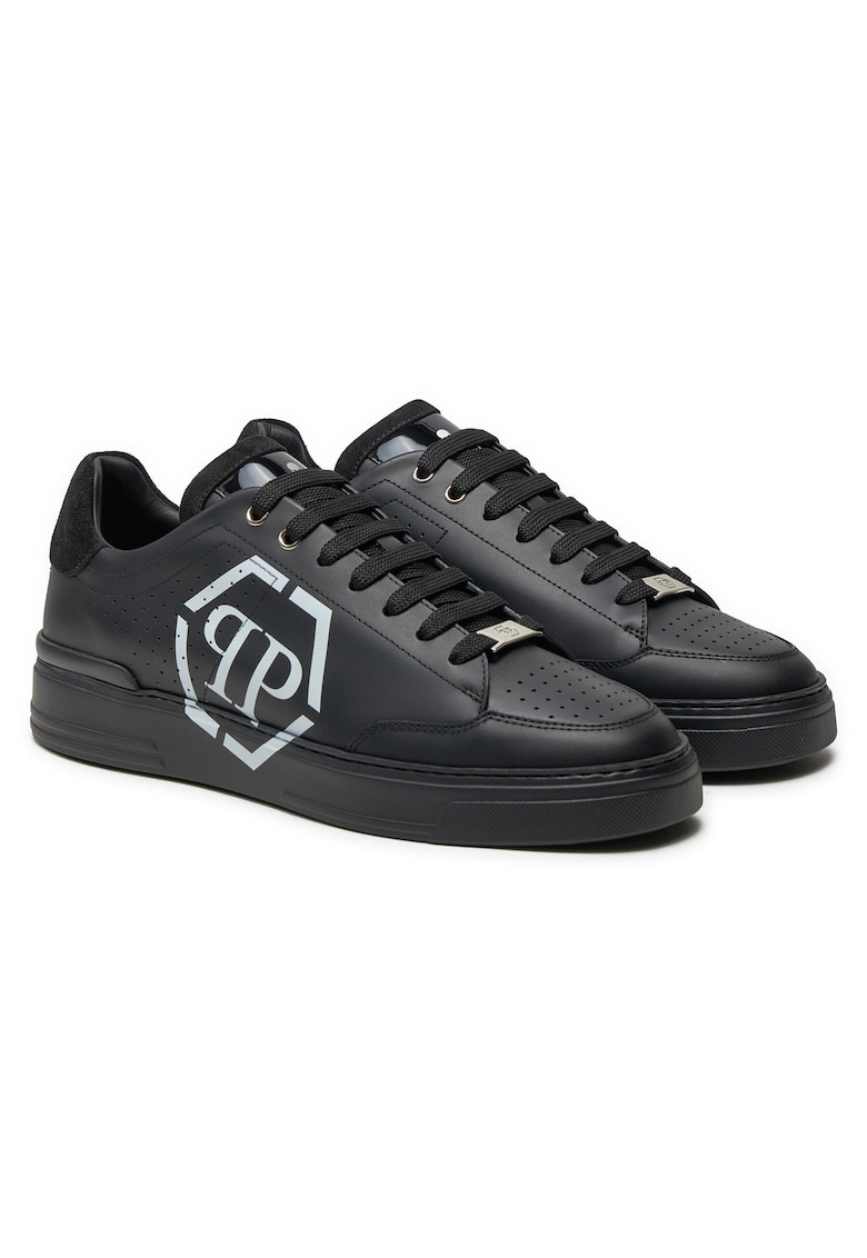 Philipp Plein Tenisi barbati piele naturala - negru -