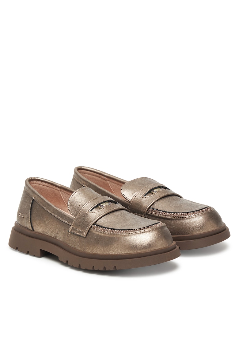 Pantofi copii - mocasini fete - culoare metal auriu - piele ecologica