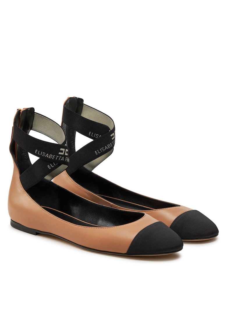Balerini dama - piele naturala - negru/maro - Bej