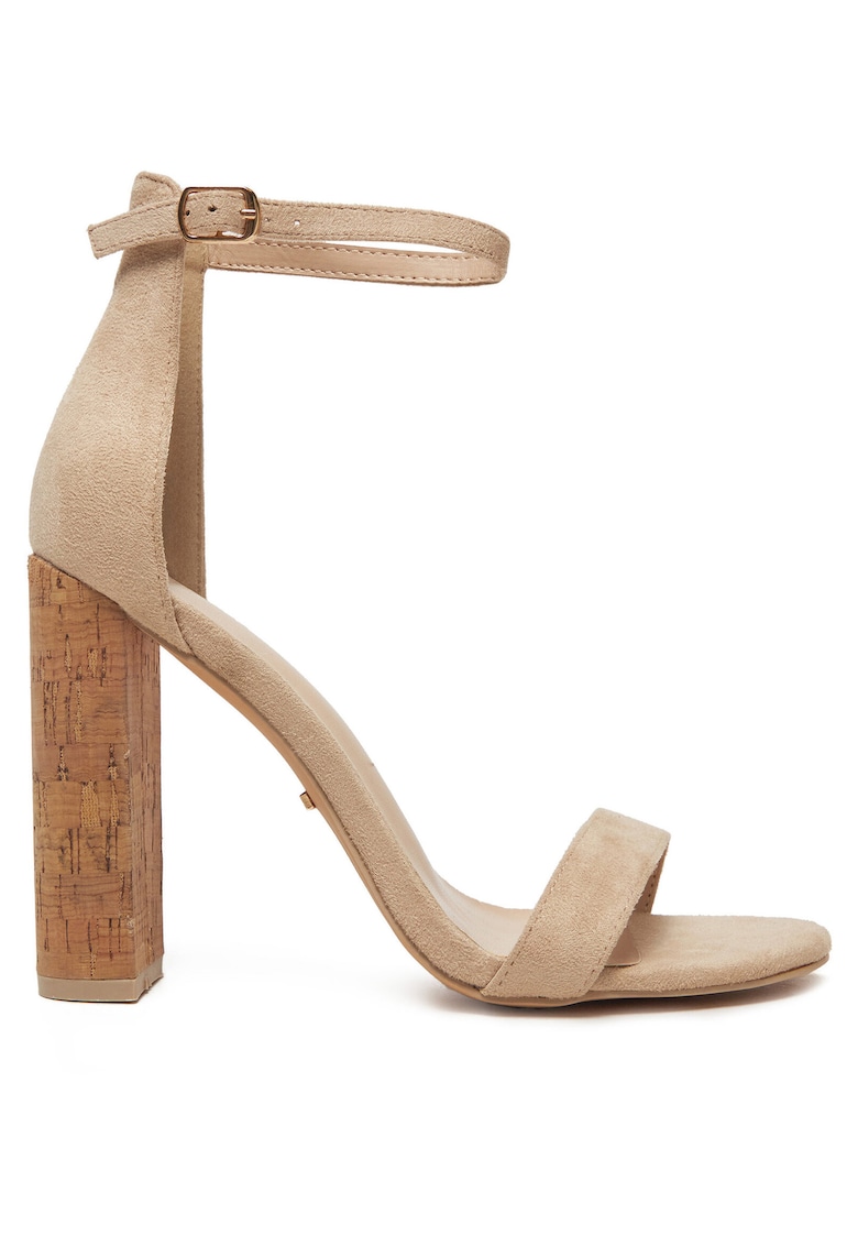 Sandale cu toc dama - piele ecologica - bej -