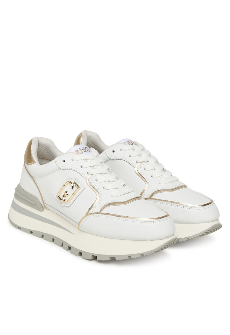 Pantofi sport dama S1052 - piele naturala - alb/auriu