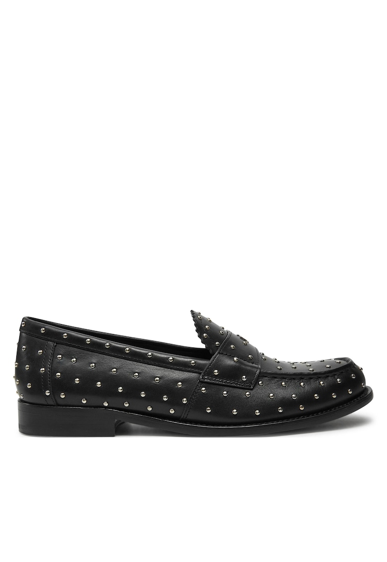 Mocasini dama negru - piele naturala - cu detalii metalice