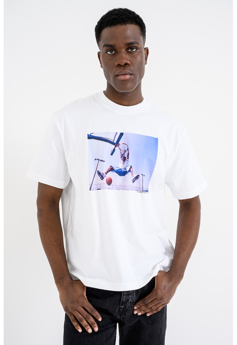 Tricou de bumbac cu imprimeu foto Allen Iverson - Alb/Albastru azur