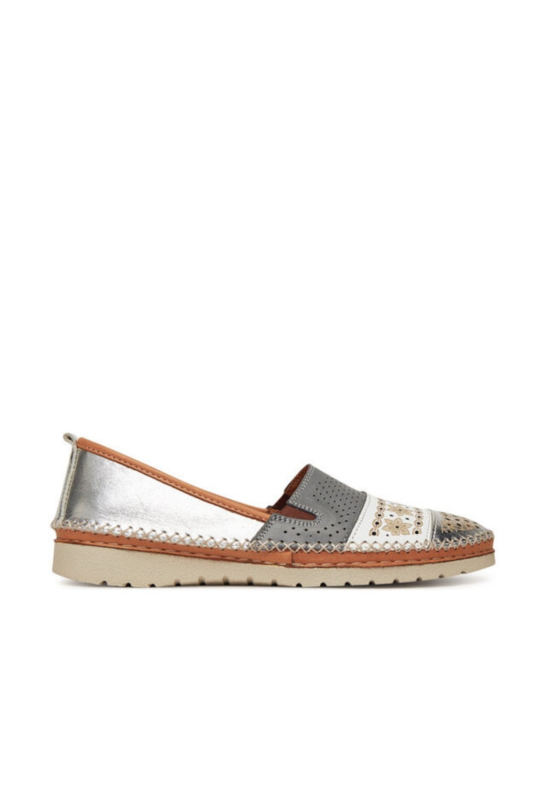 Mocasini scurti - piele naturala - gri - femeie -
