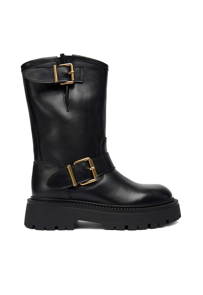 Botine dama - piele naturala - flatform - negru -