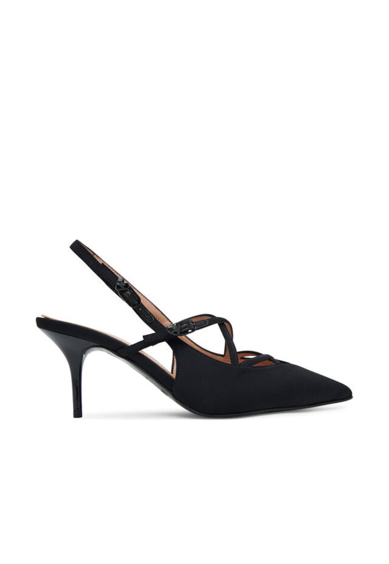 Sandale dama pantofi cu toc - negru - tesatura -