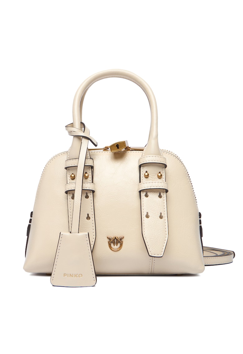 Geanta dama Bowling Bag Zip Mini - din piele naturala - Alb