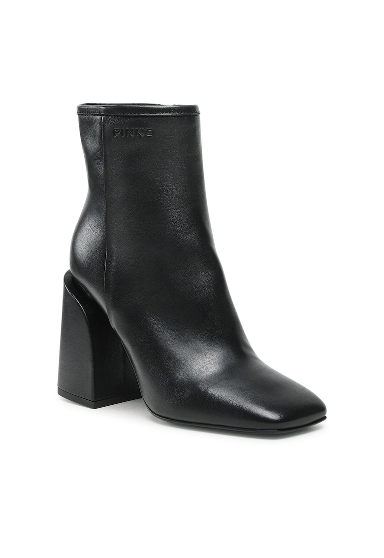 Botine cu toc dama - piele naturala - negru -