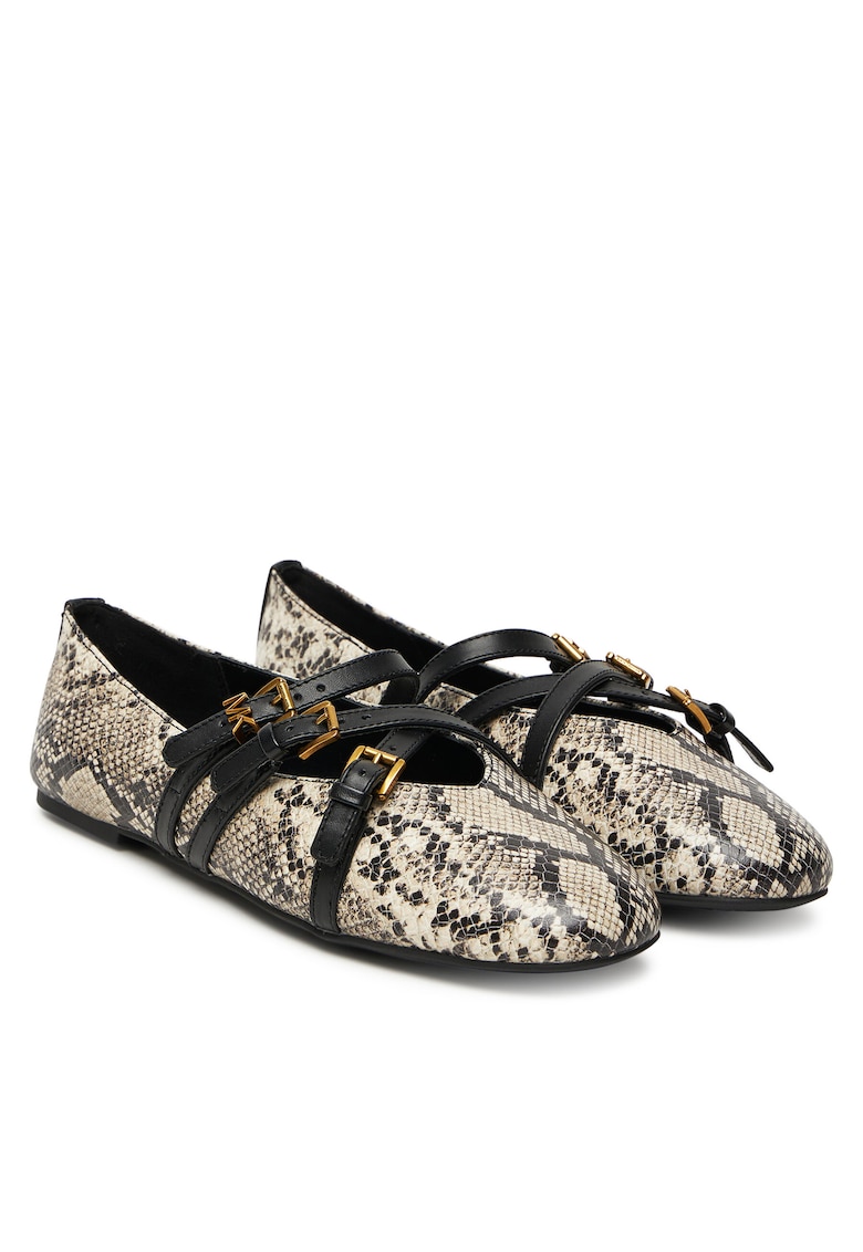 Balerini dama - piele naturala - negru/bej