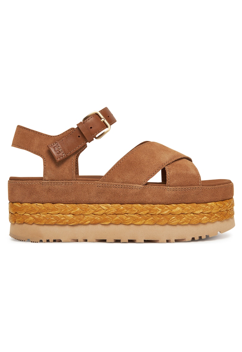 Sandale dama espadrile femei - piele naturala - model cu bareta la glezna - Maro W Aubrey