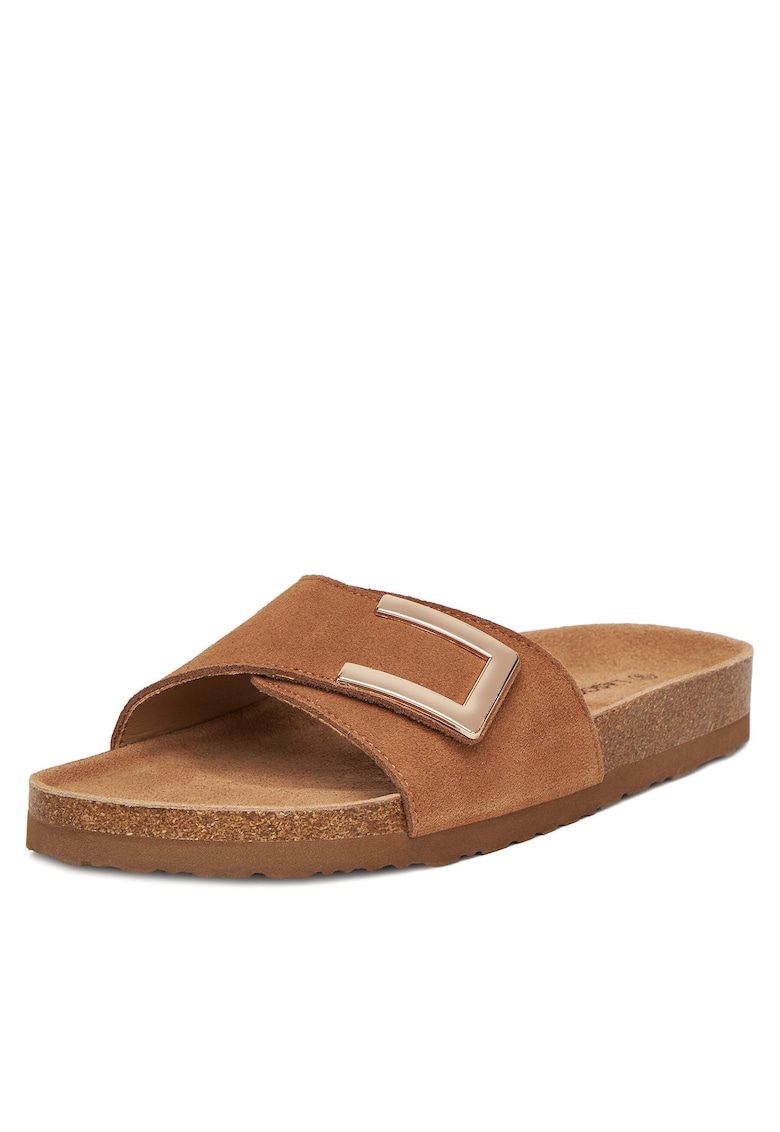 Papuci dama din piele naturala - Maro