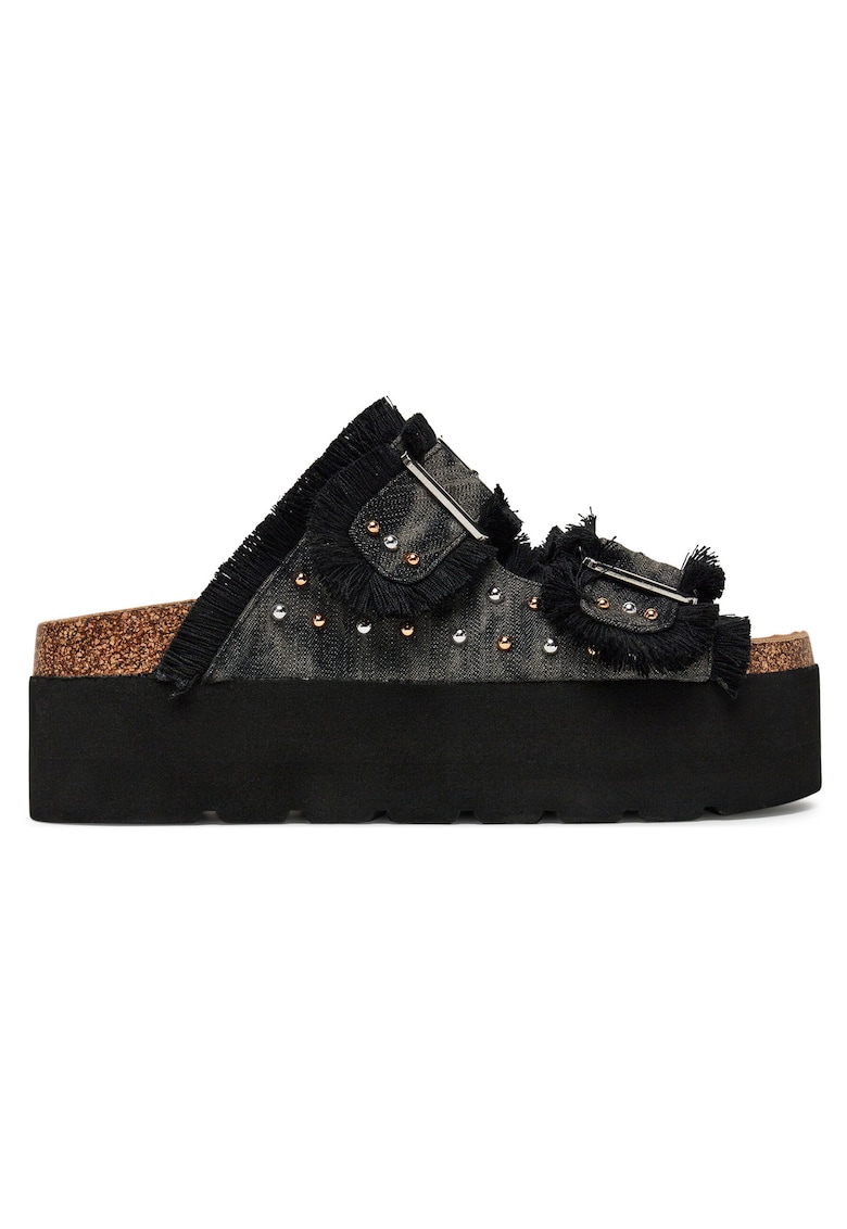 Papuci dama - negru - material textil - platforma