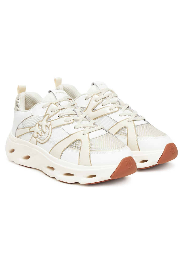 Pinko Tenisi dama - piele naturala - alb/auriu -