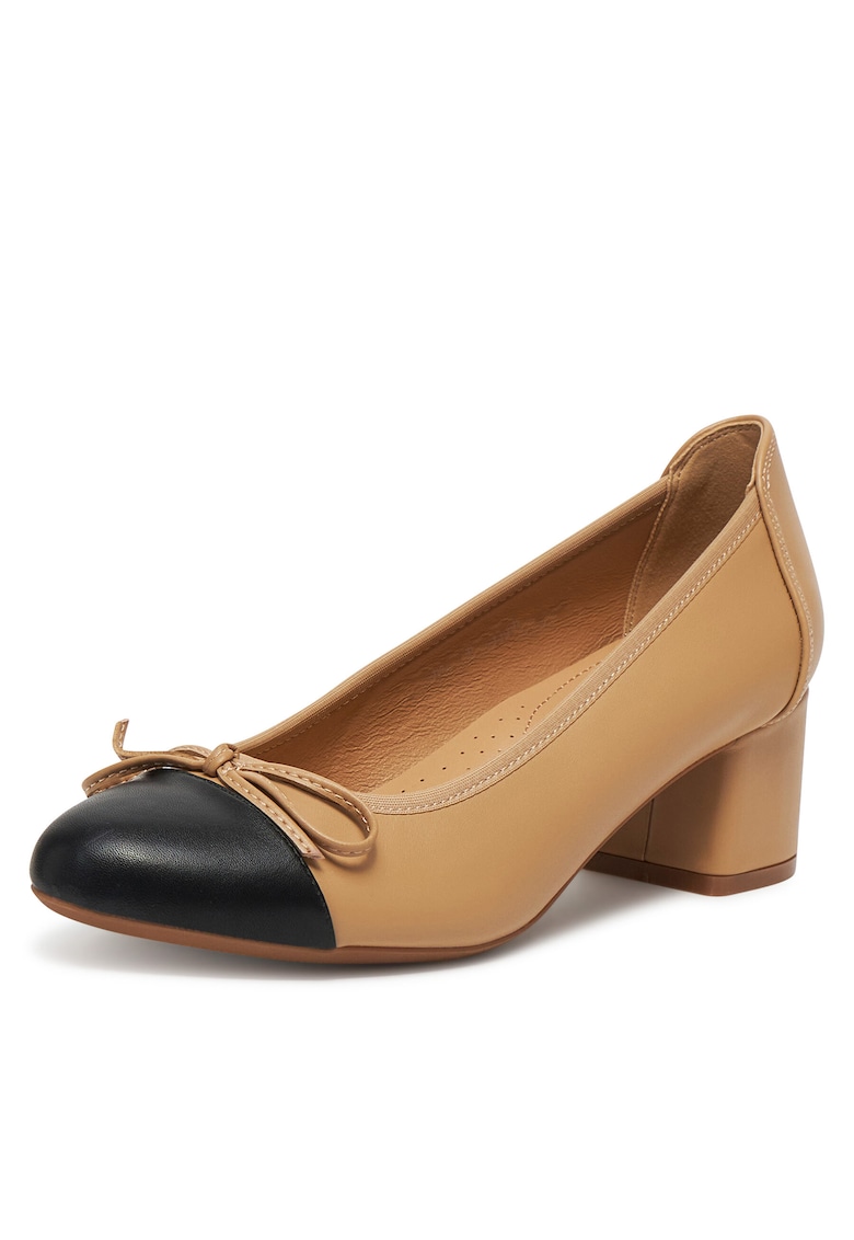 Pantofi dama - bej - negru - piele naturala