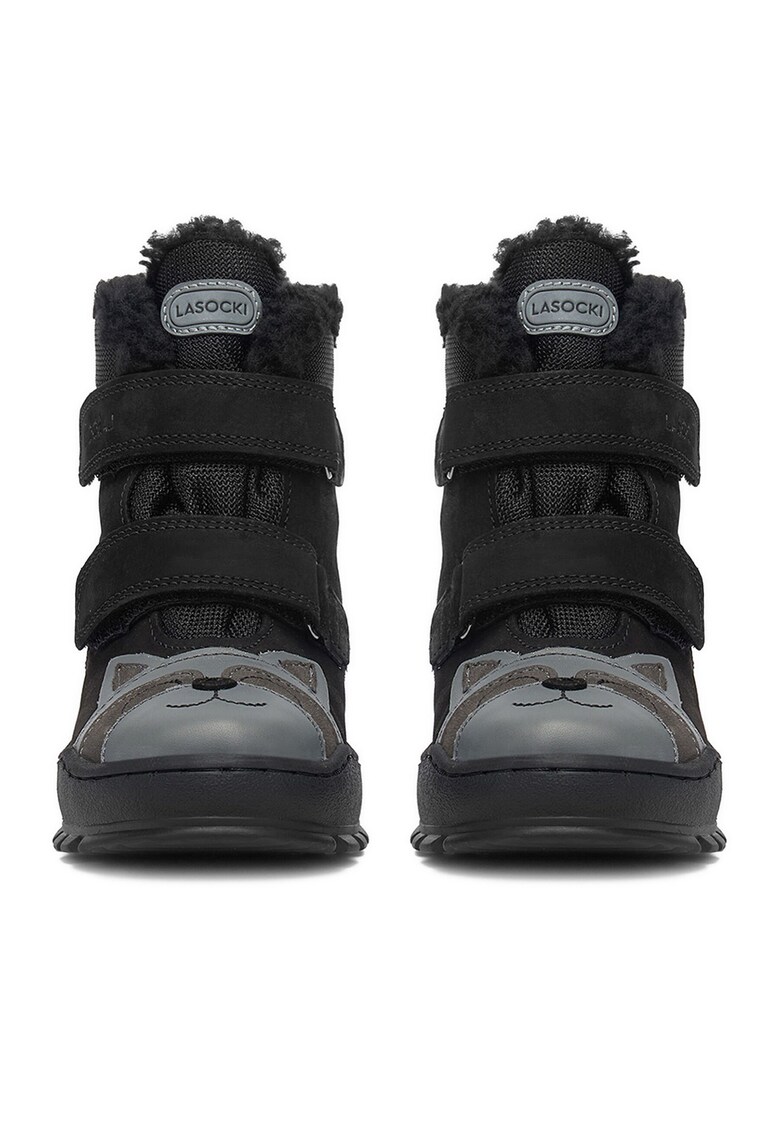 Ghete sport baieti - piele naturala - negru/gri