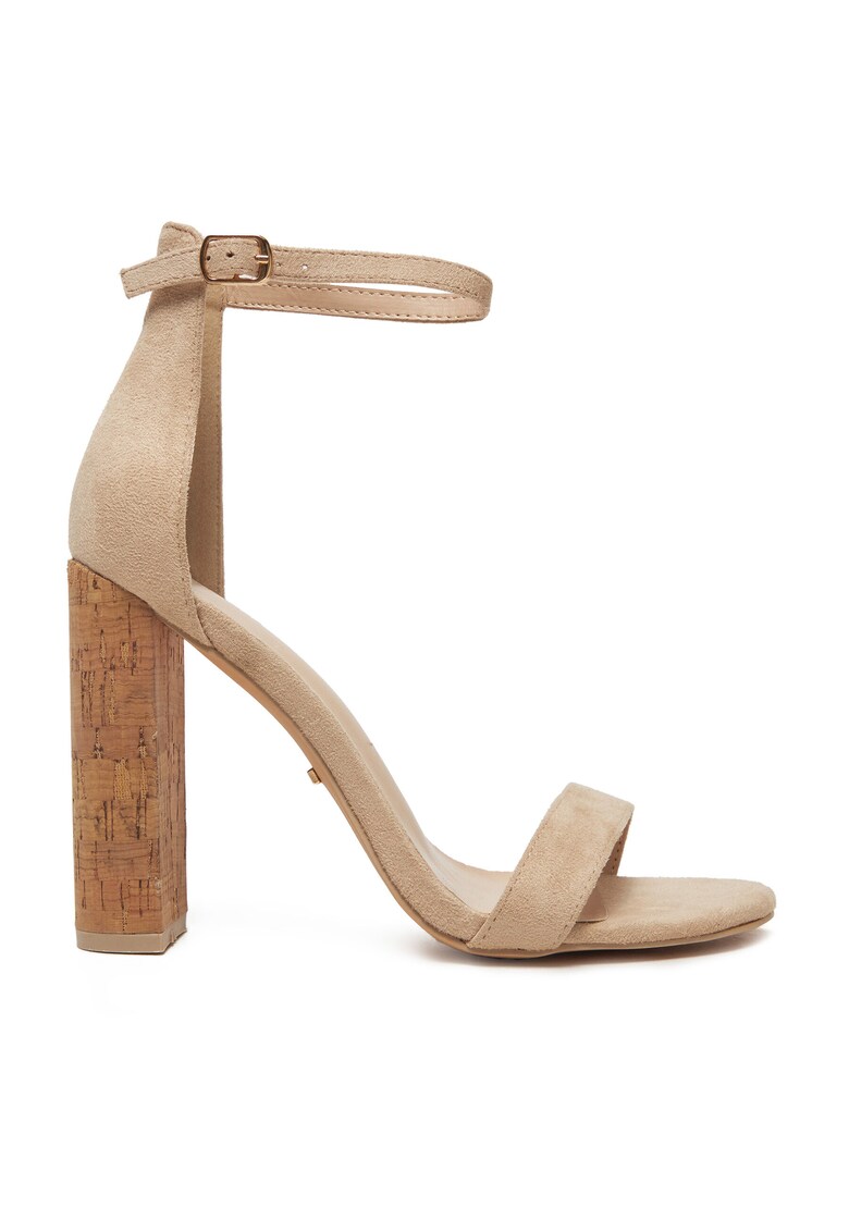 Sandale cu toc dama - piele ecologica - bej -
