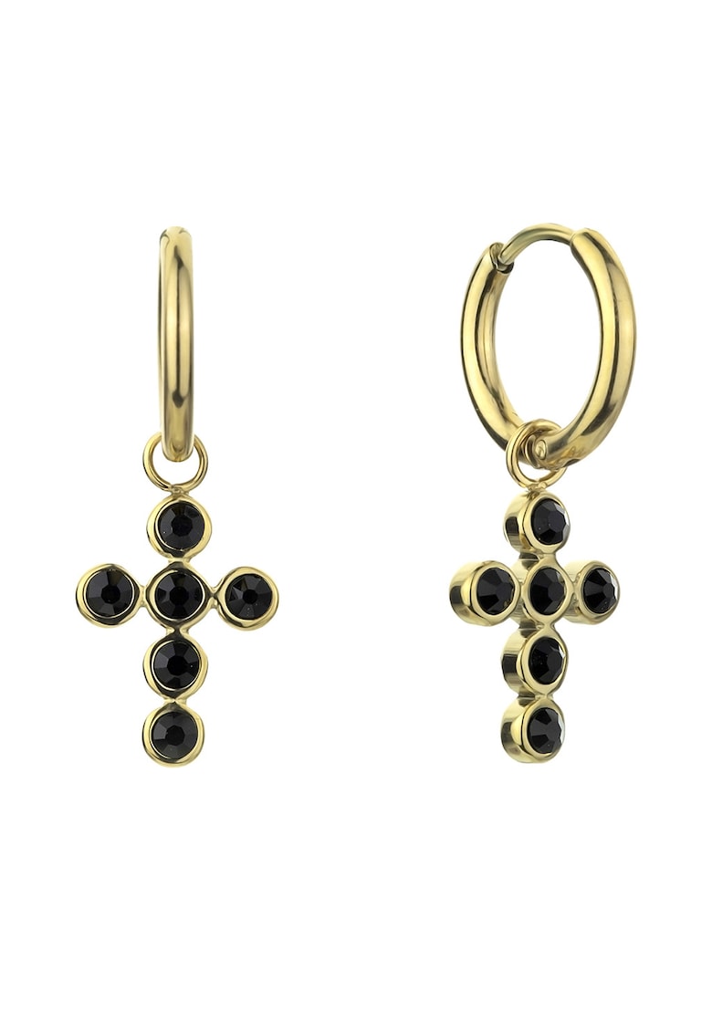 Cercei drop placati cu aur de 18K si talisman in forma de cruce