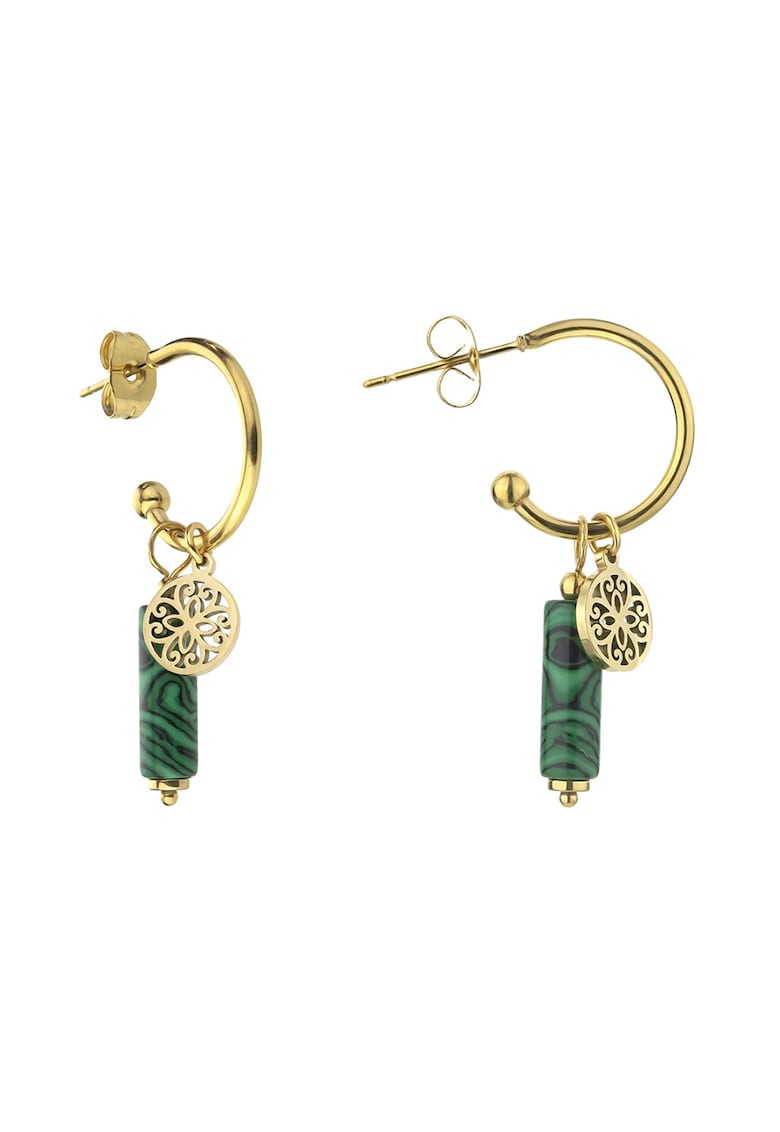 Cercei drop cu pietre artificiale de malachit - Auriu/Verde englez