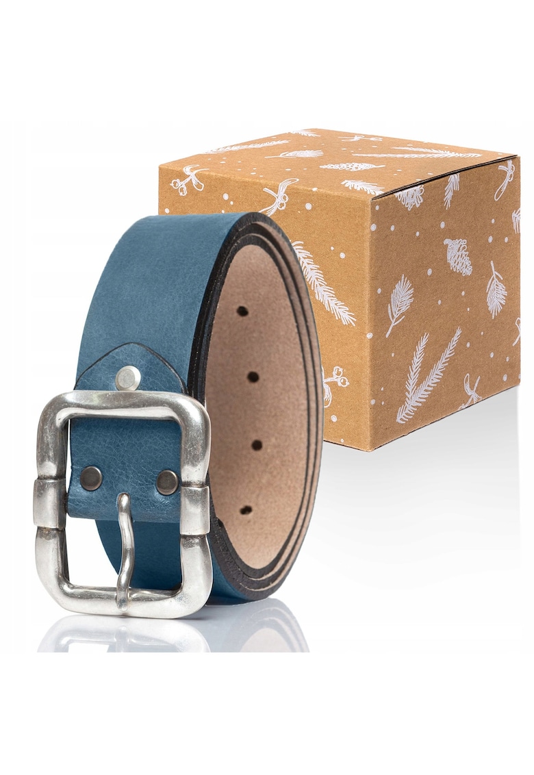 Curea barbati piele naturala - albastru - talie 90 - latime 4