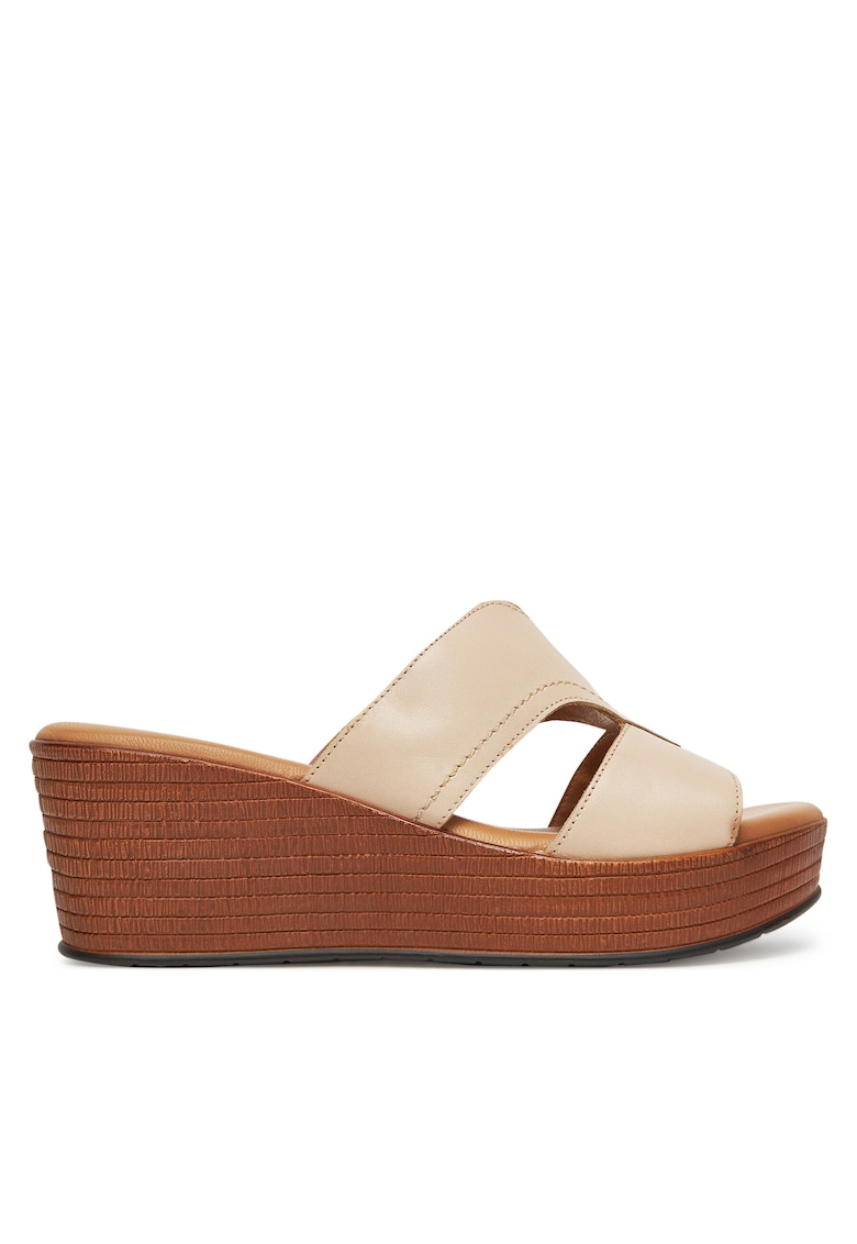Papuci dama - piele naturala - bej - platforma - varf deschis