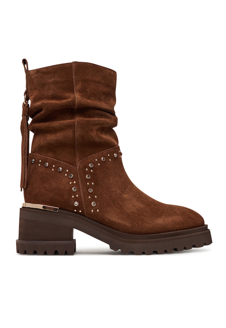 Botine dama - piele intoarsa - toc gros - maro -