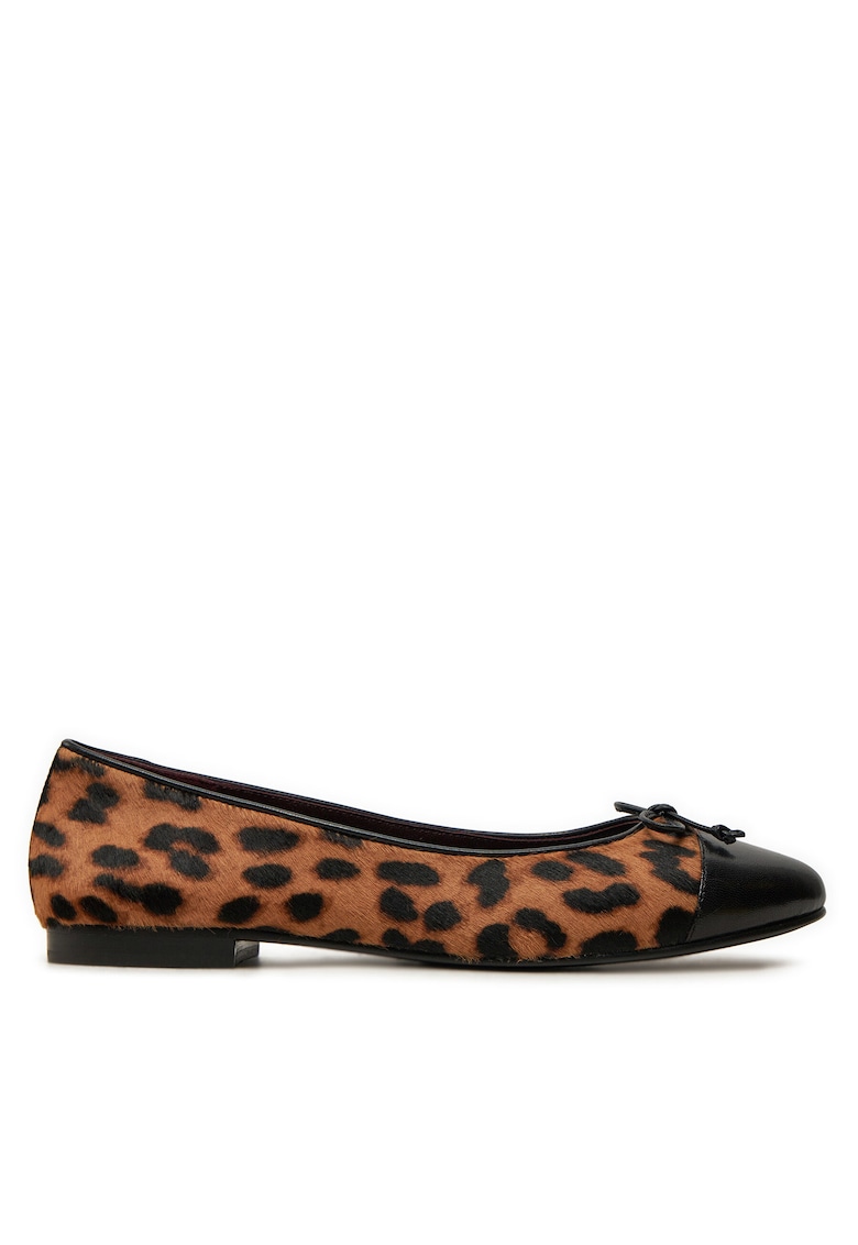 Balerini dama piele naturala - animal print - negru/maro
