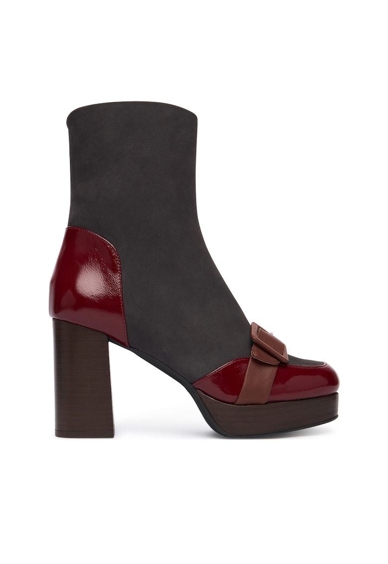 Botine dama P145352003 - Piele naturala - Negru/Rosu