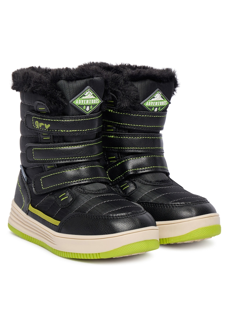 Ghete sport baieti piele ecologica/nylon - negru/verde