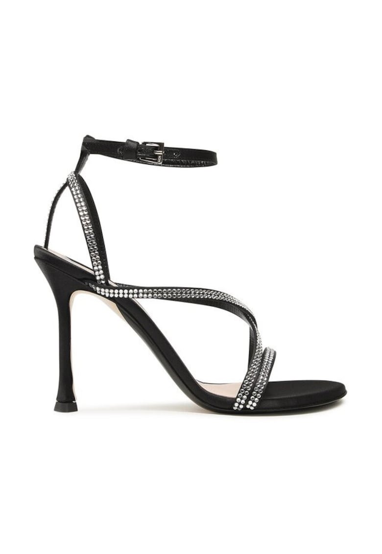 Sandale dama - cu toc - negru/argintiu