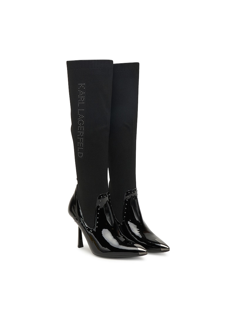 Cizme dama negre - piele naturala si material textil -