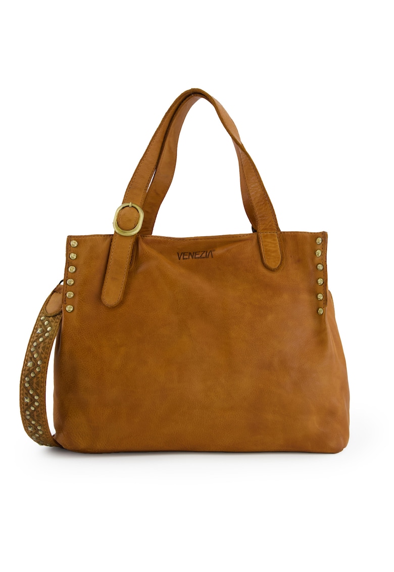 Geanta shopper din piele cu bareta detasabila si strasuri