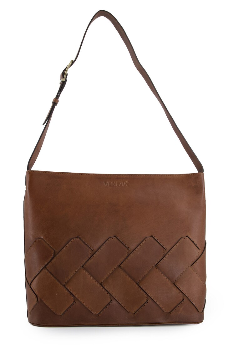Geanta crossbody din piele cu garnitura cu aspect impletit