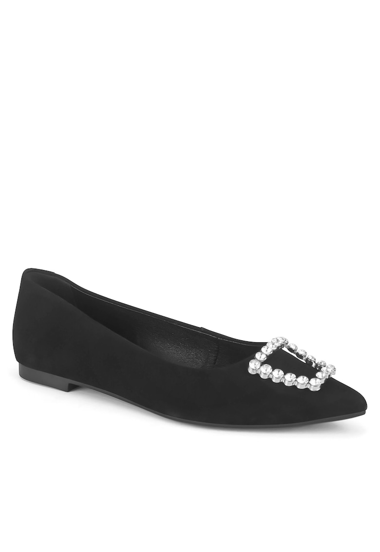 Balerini dama - piele naturala - negru/argintiu