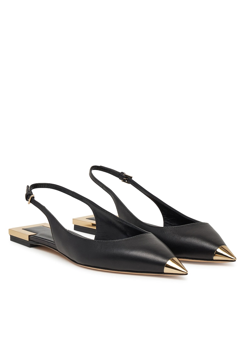 Balerini dama - piele naturala - negru/auriu