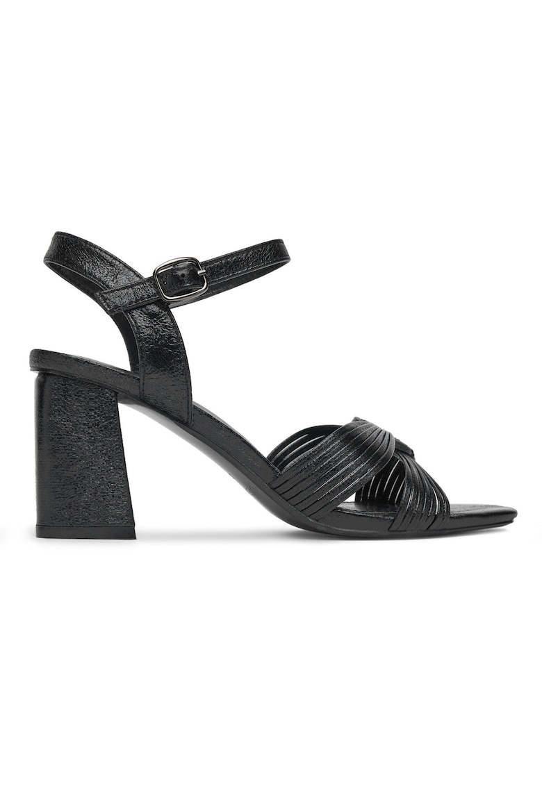 Sandale dama - piele ecologica - negru - cu toc