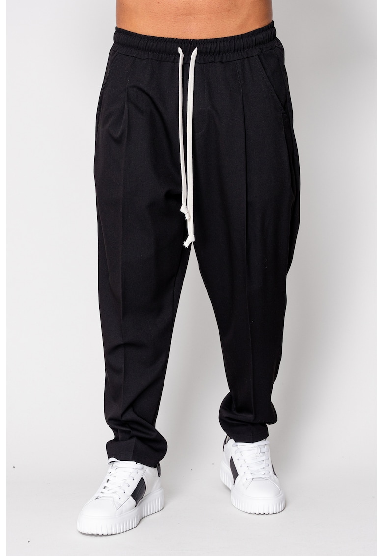 Pantalon lung larg cu snur Black 19374