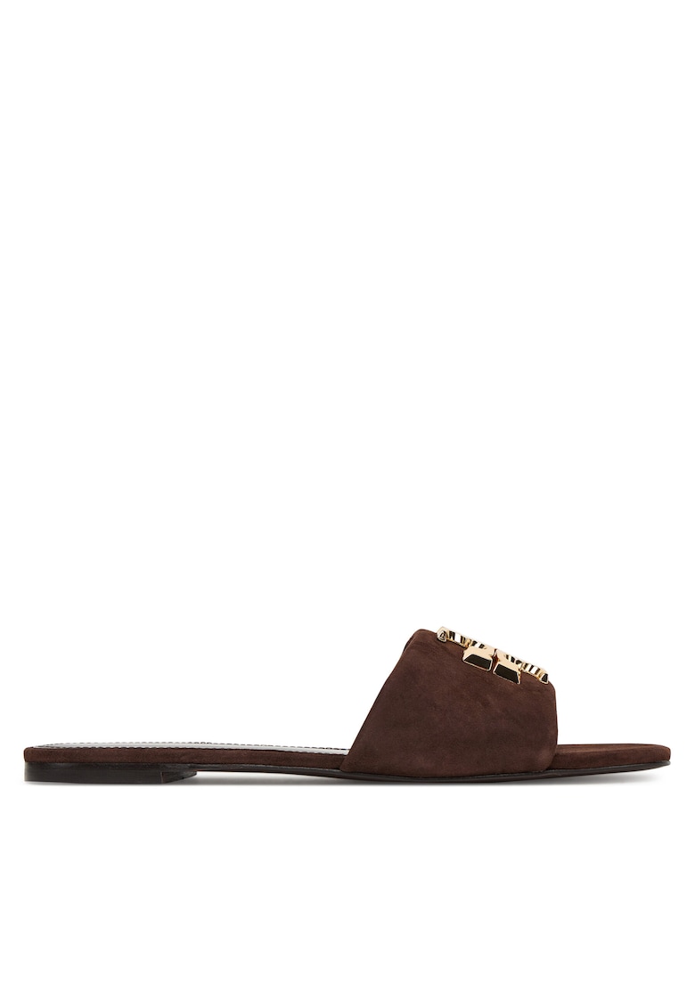 Slapi dama Dark Cocoa / Gold - piele naturala