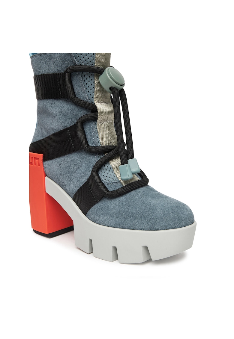 Botine dama - piele naturala - albastru - tocul bloc cu platforma -
